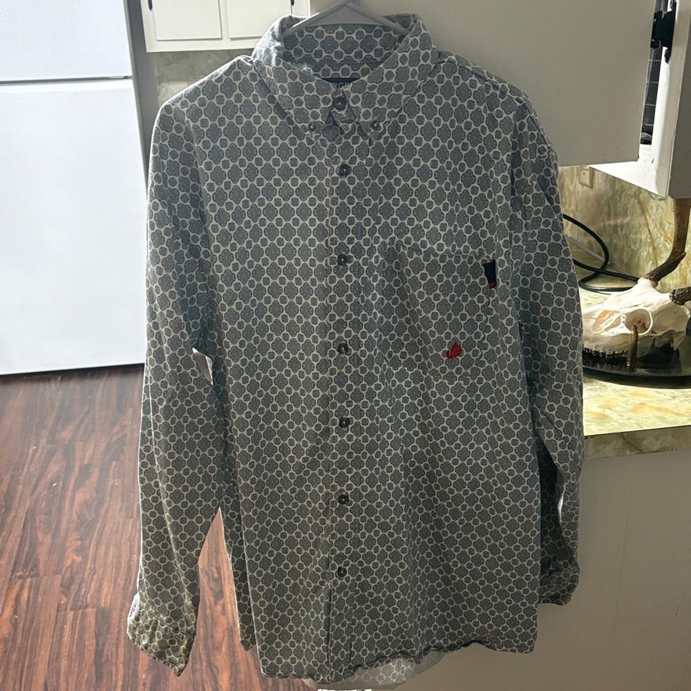 Elegant Men's Blue Patterned Button Down Shirt